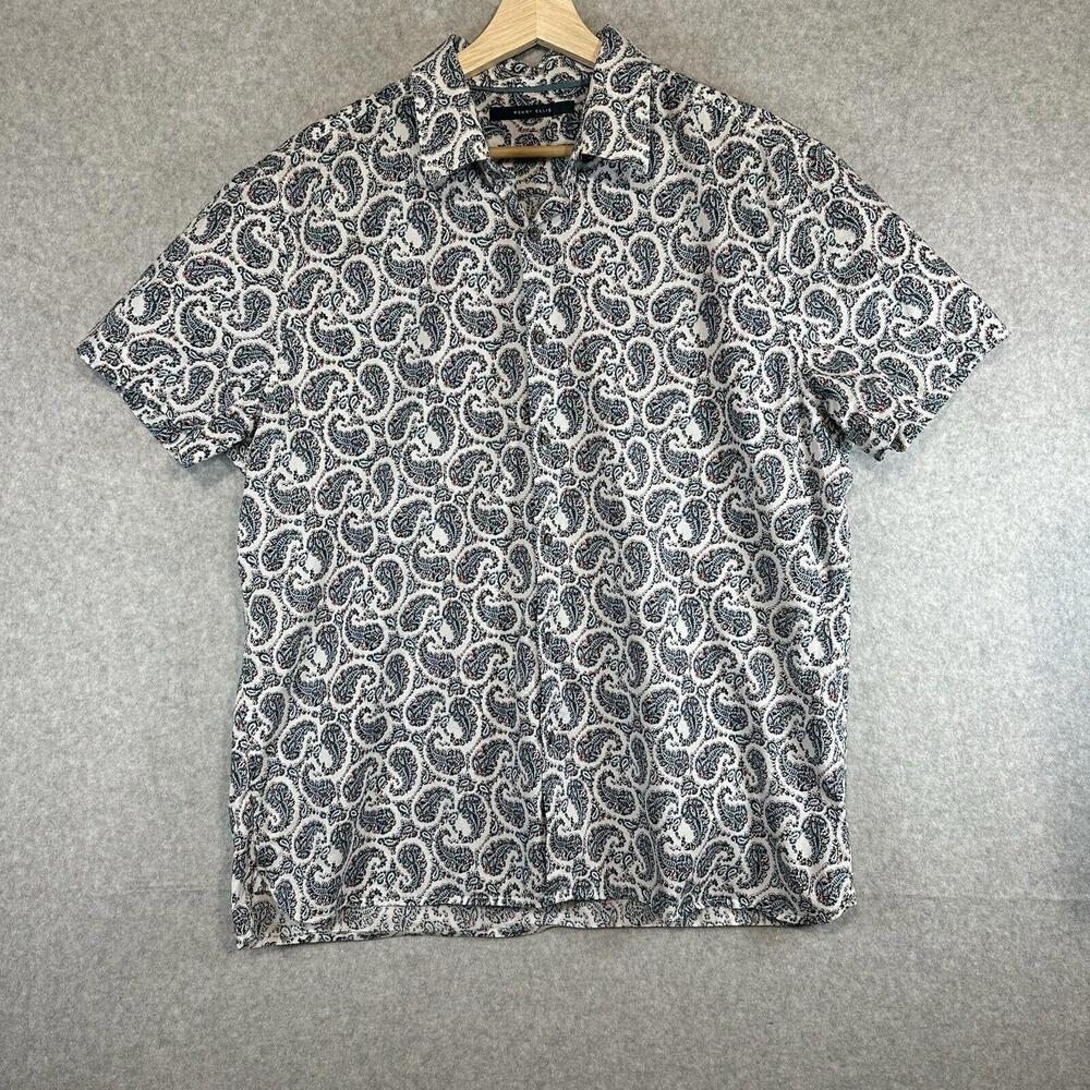 PERRY ELLIS Button Up Shirt Mens XL Paisley Short Sleeve Casual